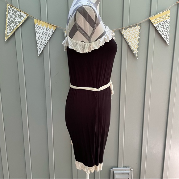 Anthropologie Bordeaux Black & Cream Ruffle Modal Sleep Romper - Picture 2 of 12